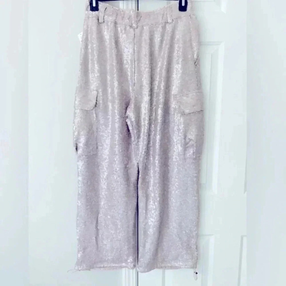 NWT Anthropologie Purple Silver Sequin Cargo Pull on Trouser Party Pants Size 2 - Picture 6 of 11